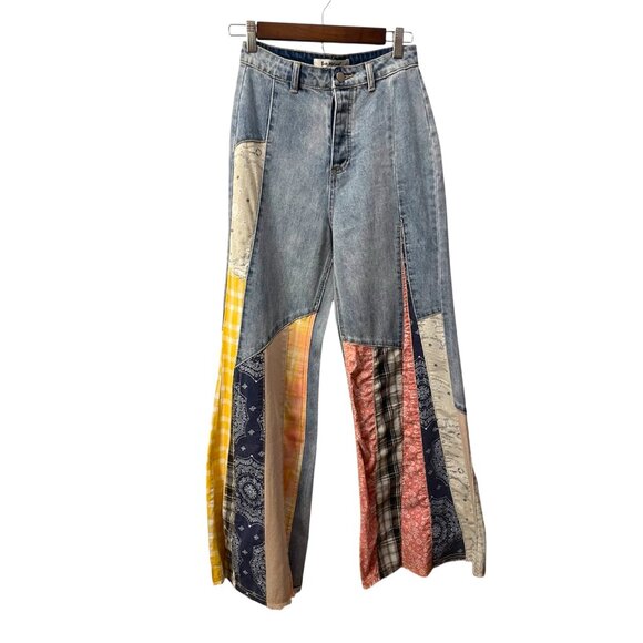 NWT Three Bird Nest Magnolia Patchwork Flare Wide Leg Jeans Size Small - Picture 3 of 16